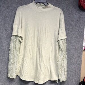 Free People mint high neck ruffled long sleeve sweater shirt oversized  Xs